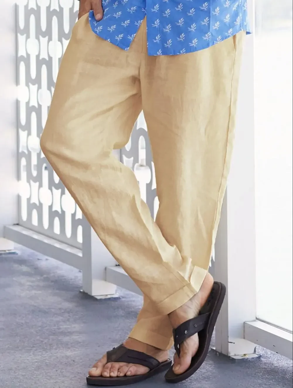 NEW Hardaddy Cotton Pants XL Pull On Beige Plain Hawaiian Casual Trousers